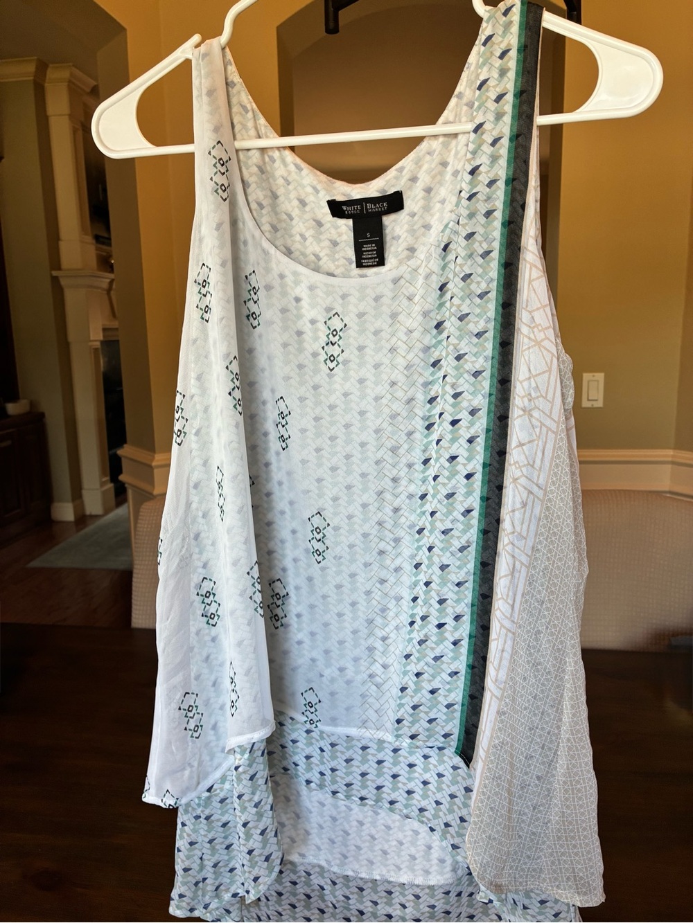 White House Black Market White Tank Top with Aqua and Gray Accents